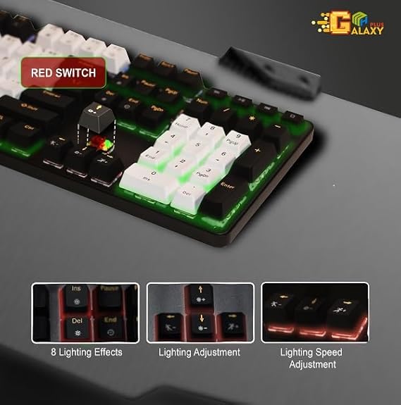 Gaming Keyboard - RGB Wired Meachanical Keyboard 104 Keys Black & White