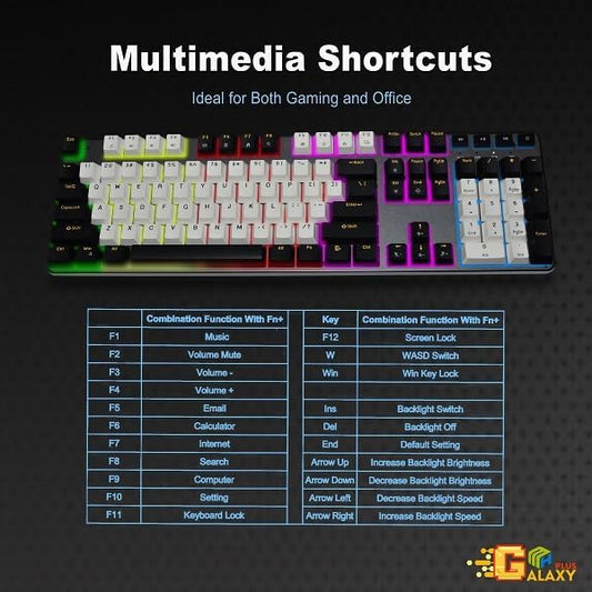 Mechanical Gaming Keyboard Red Switch, RGB, 108 Keys, Black and White