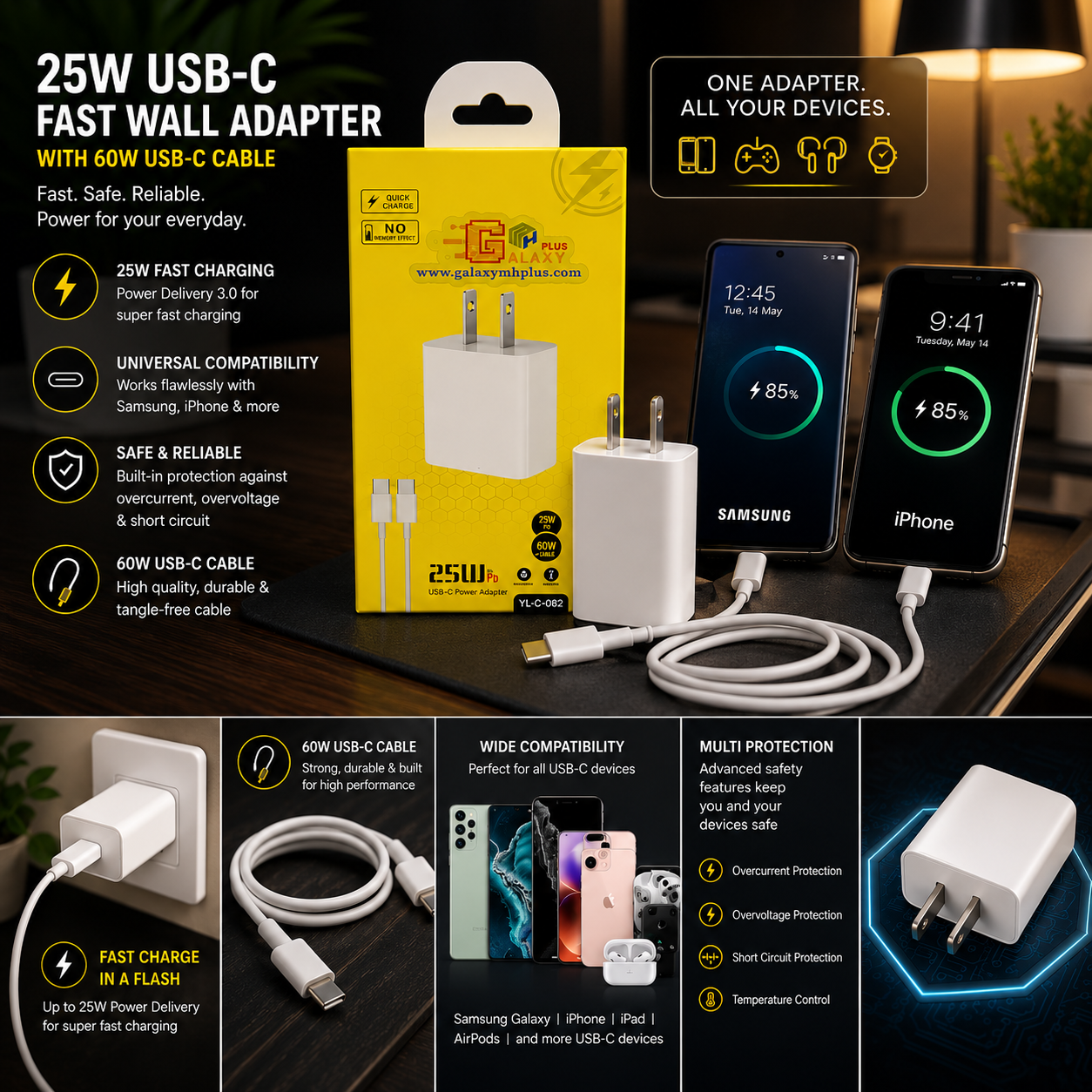 Fast Charger Ultra 25W USB - C Power Adapter Galaxy MH Plus